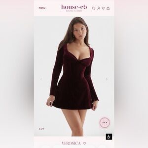 House of CB Veronica dress- Gorgeous Burgundy Velvet Long Sleeve Dress